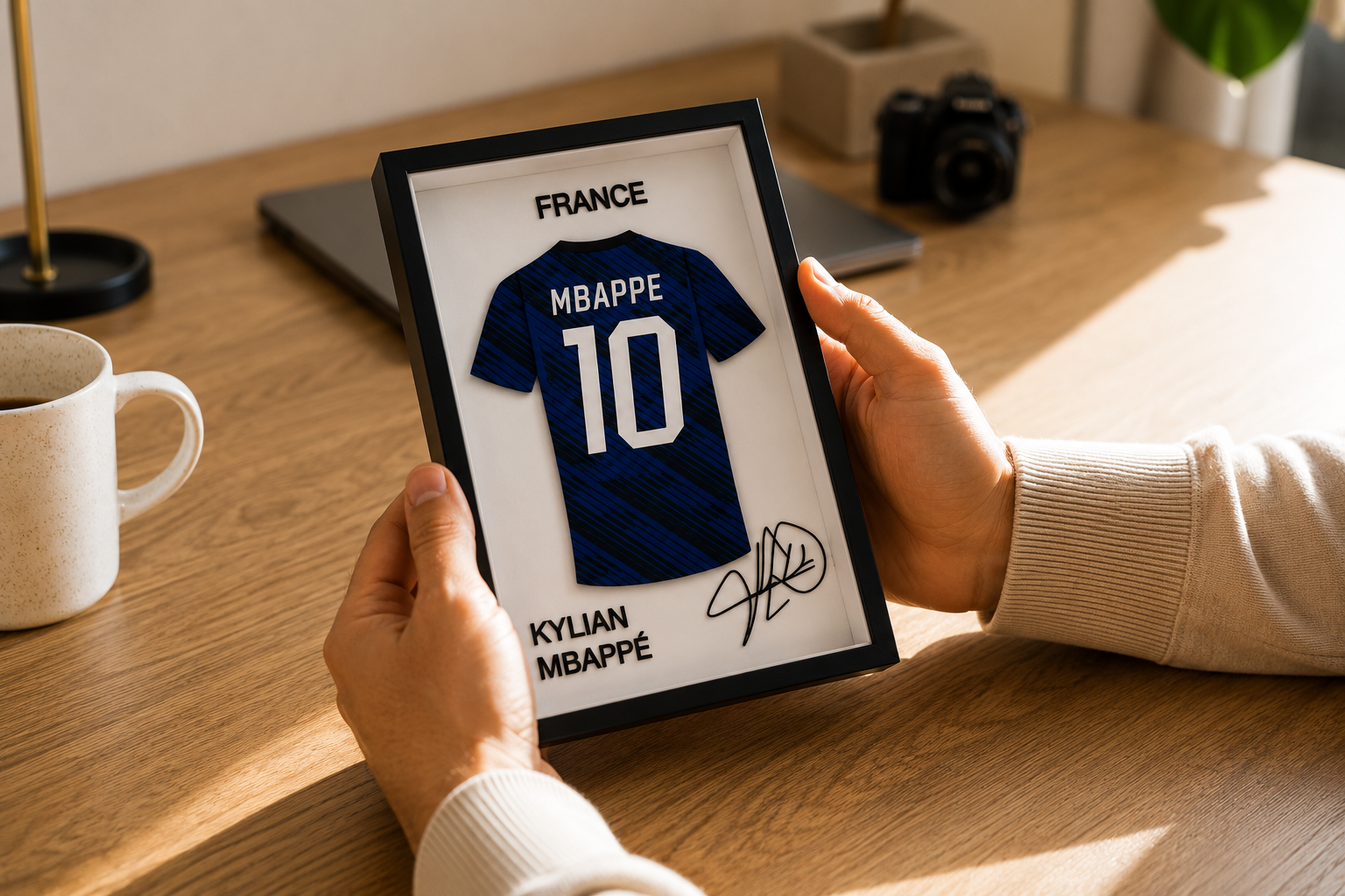 Maillot Miniature Kylian Mbappé France #10 – Cadre Football de Collection