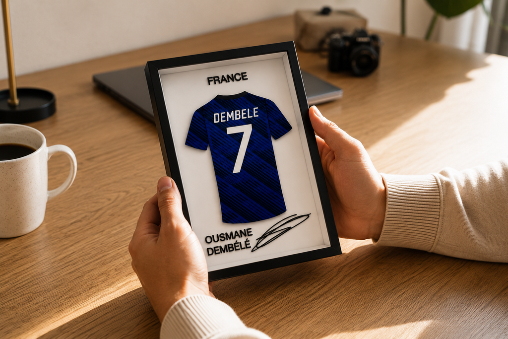 Maillot Miniature Ousmane Dembélé France #7 – Cadre Football de Collection