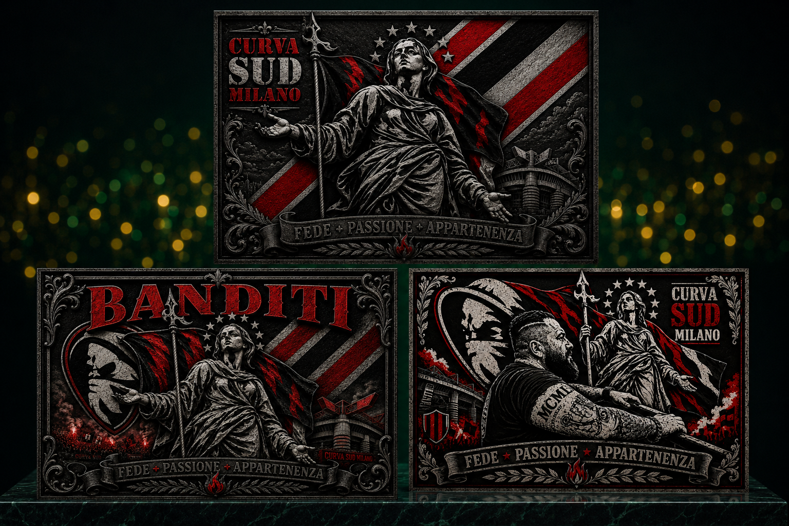 Pack Curva Sud Milano | Collection 3 Tableaux Premium AC Milan | Édition Supporters