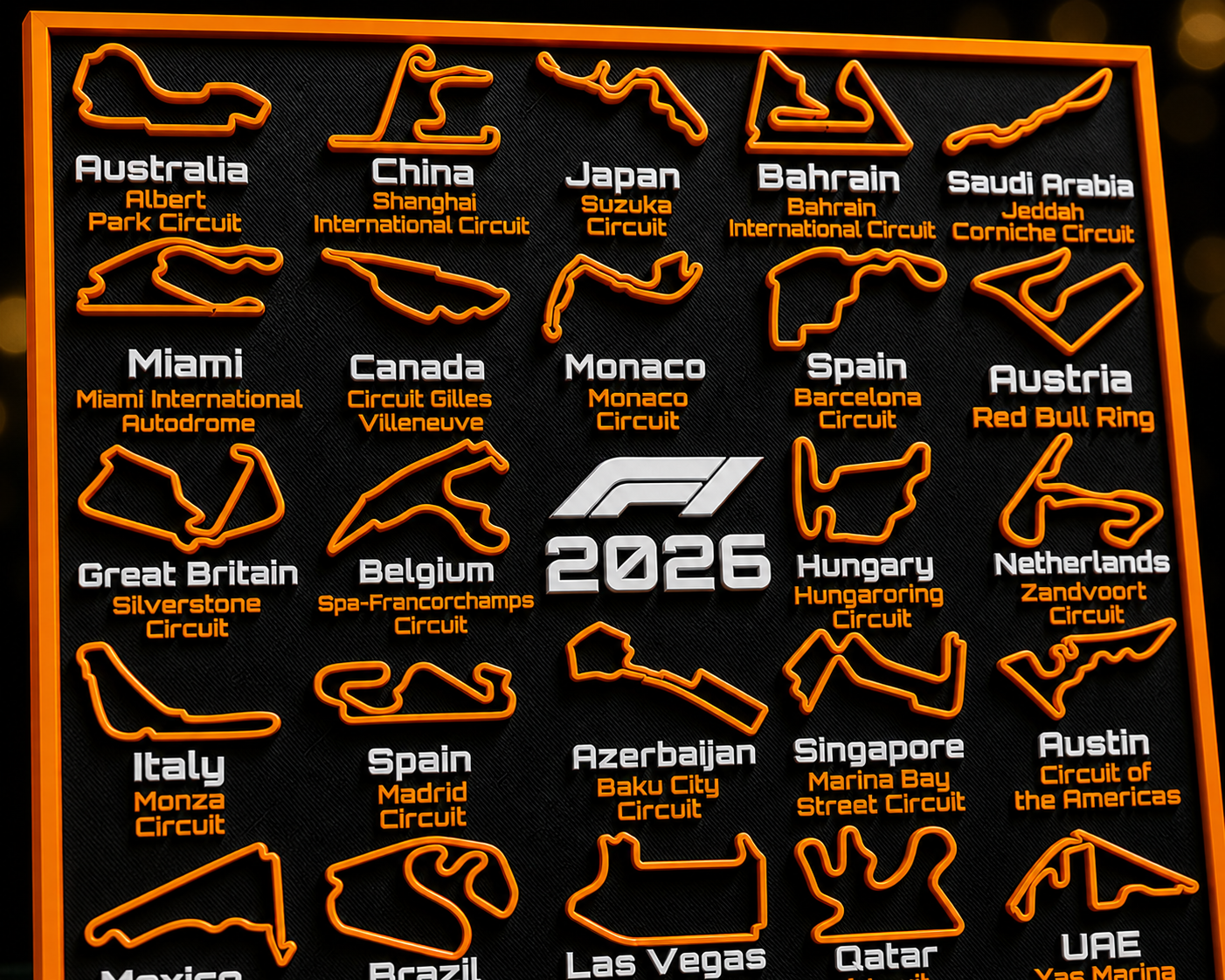Tableau Circuits F1 2026 | Édition Orange – vue 4