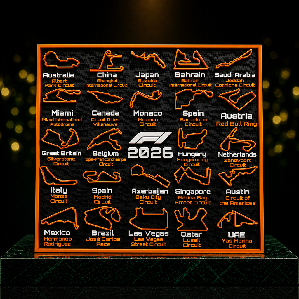 Tableau Circuits F1 2026 | Édition Orange