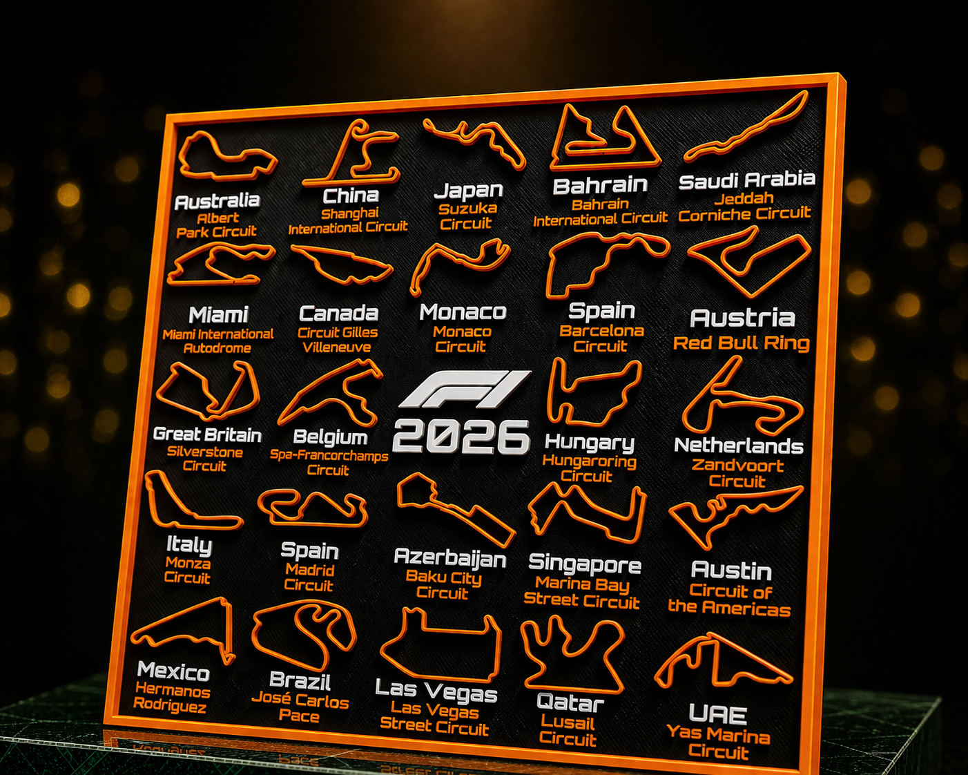 Tableau Circuits F1 2026 | Édition Orange – vue 3
