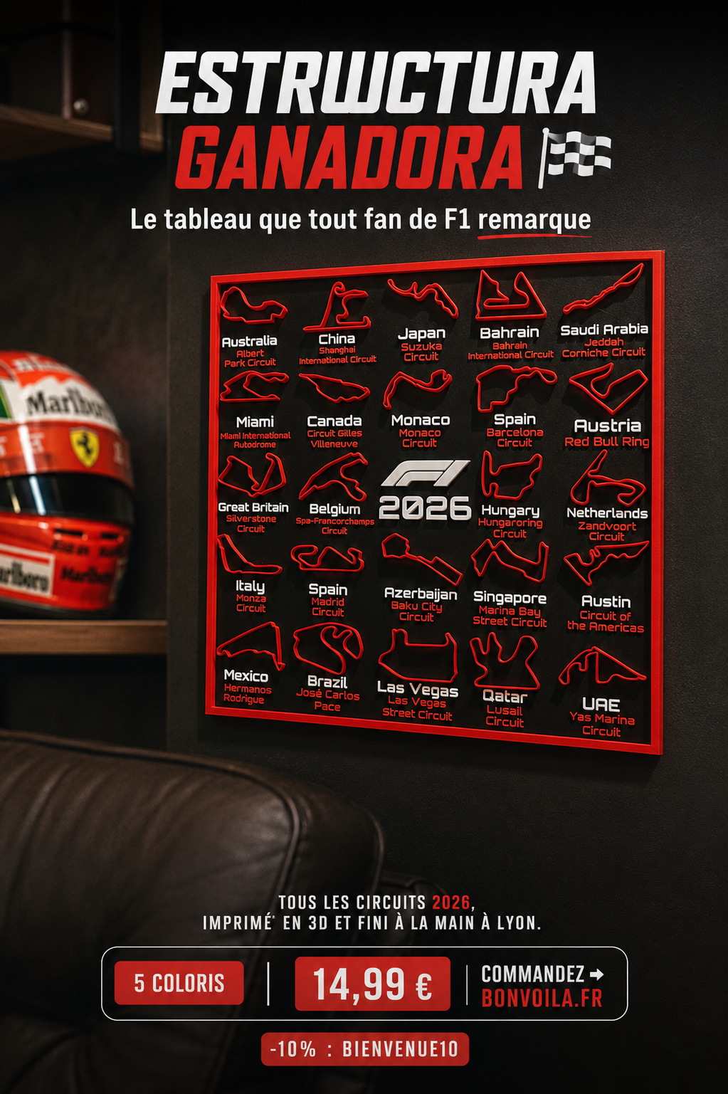 Calendrier F1 2026 | Tableau Circuits — 5 Couleurs