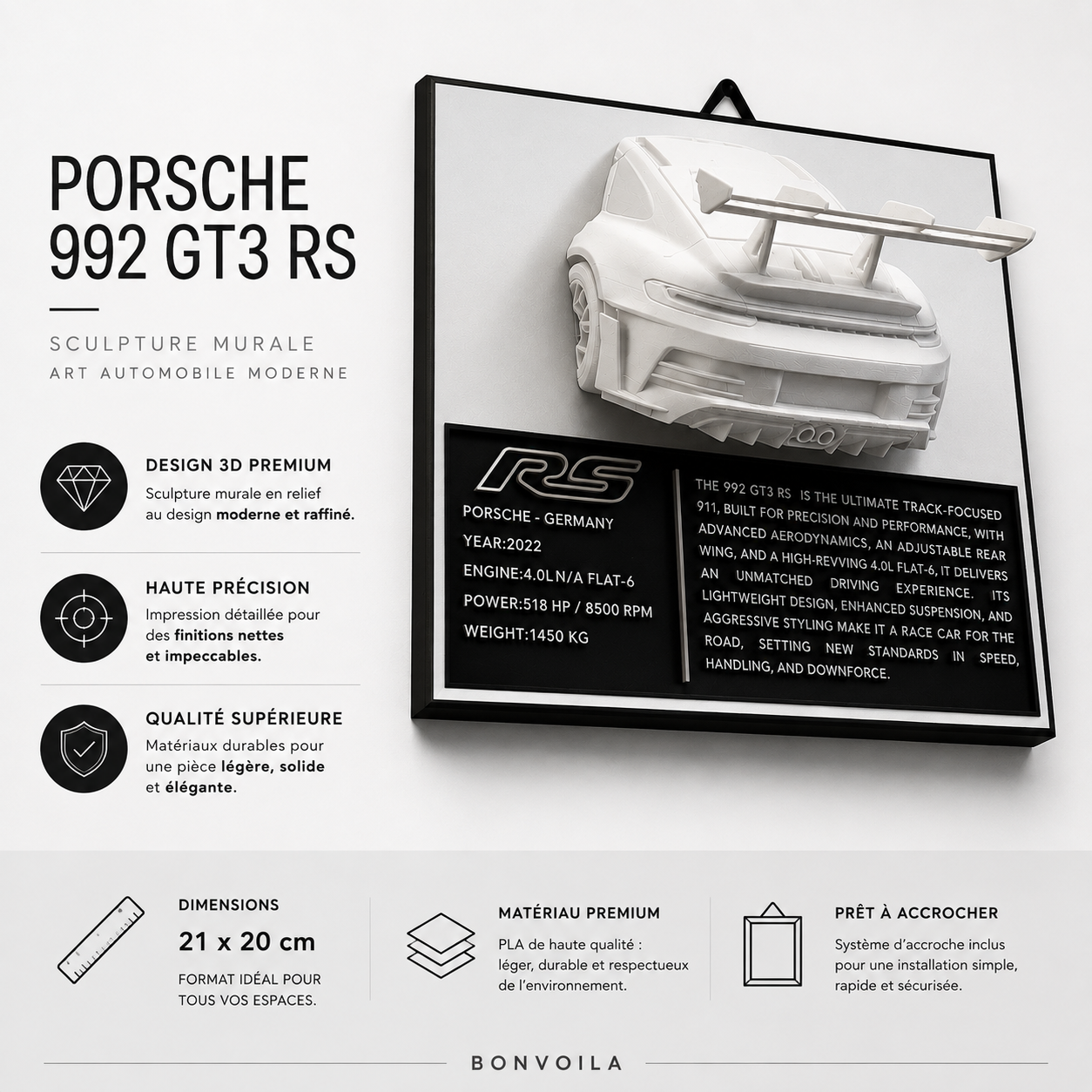 Sculpture Murale Design | Porsche 911 GT3 RS (992) | Art Moderne |