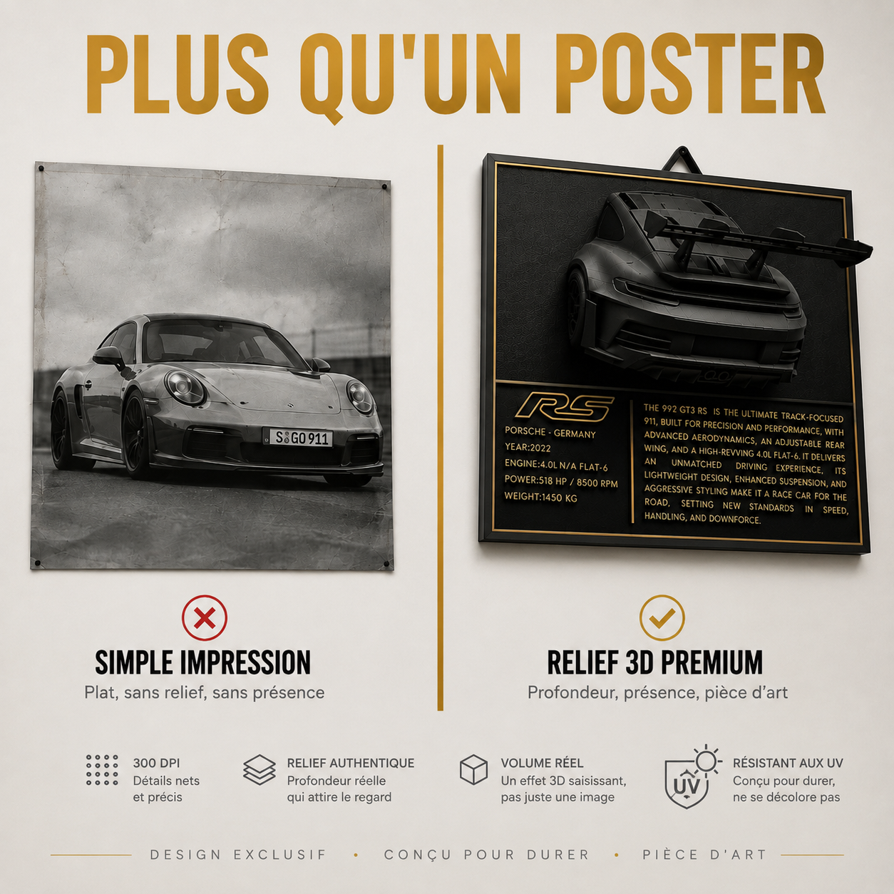 Sculpture Murale Design | Porsche 911 GT3 RS (992) | Art Moderne |