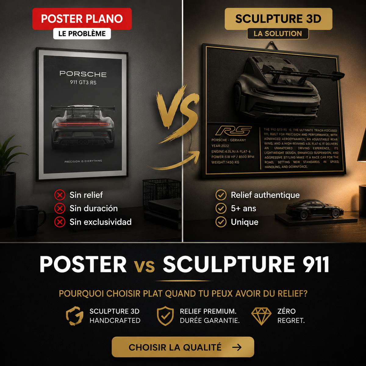 Sculpture Murale Design | Porsche 911 GT3 RS (992) | Art Moderne |