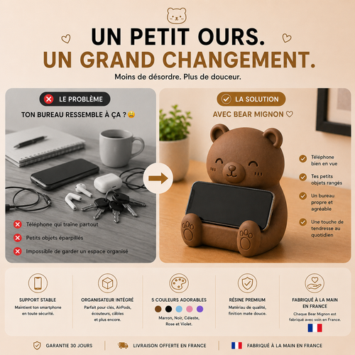 Bear Mignon | Support Téléphone Universel & Organisateur