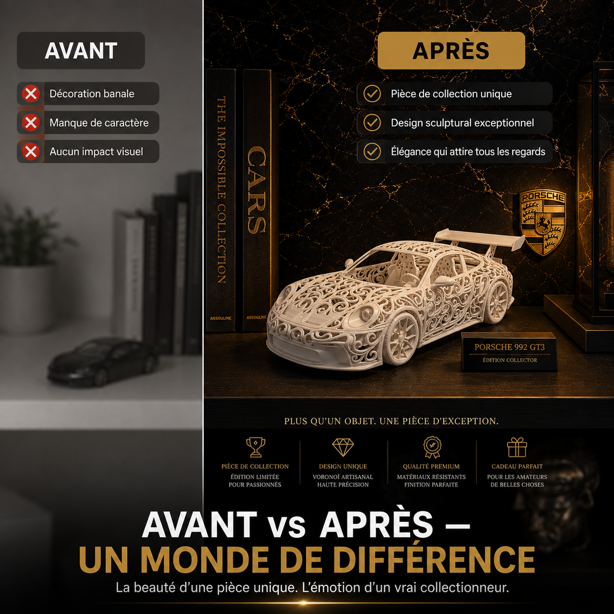 Porsche 992 GT3 Voronoi | Pièce de Collection | Art Moderne | 20 cm