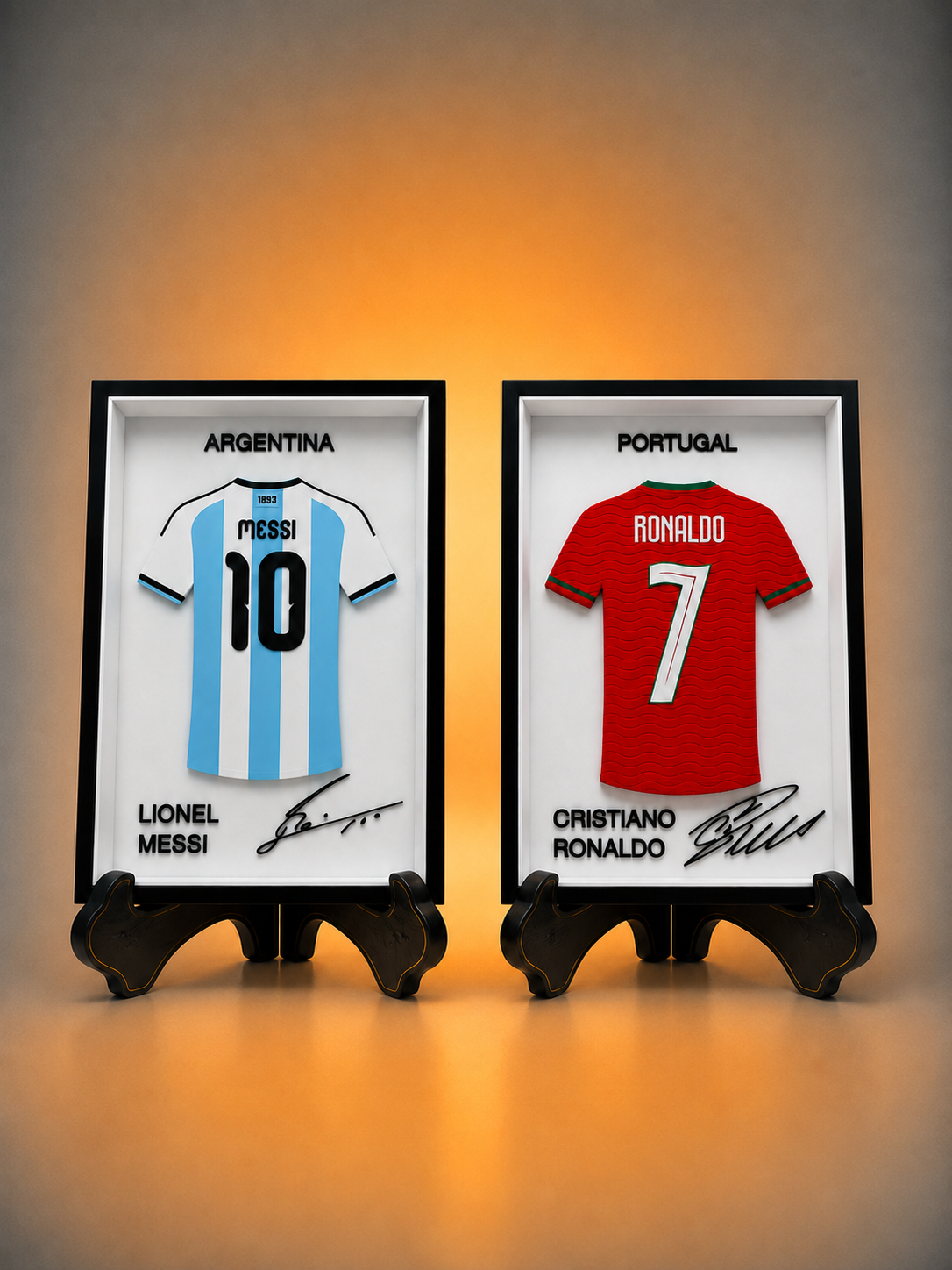 Pack Légendes | Messi + Ronaldo — 2 Maillots Encadrés