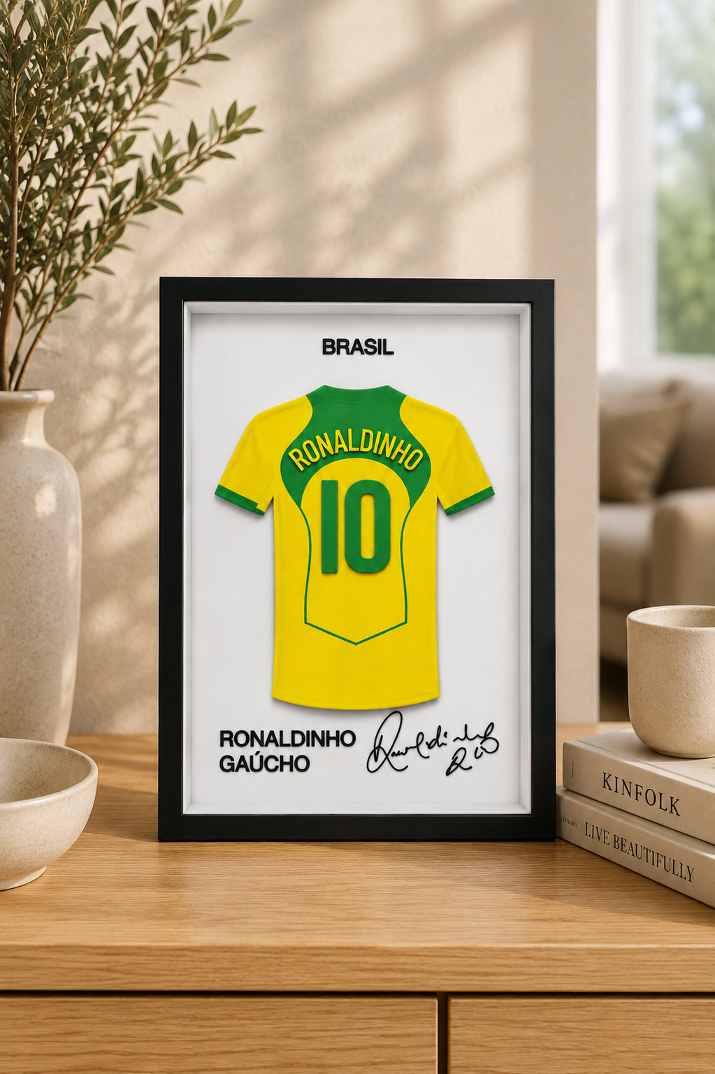 Maillot Encadrée Ronaldinho | Brésil 2002 #10 | Décoration 3D Premium