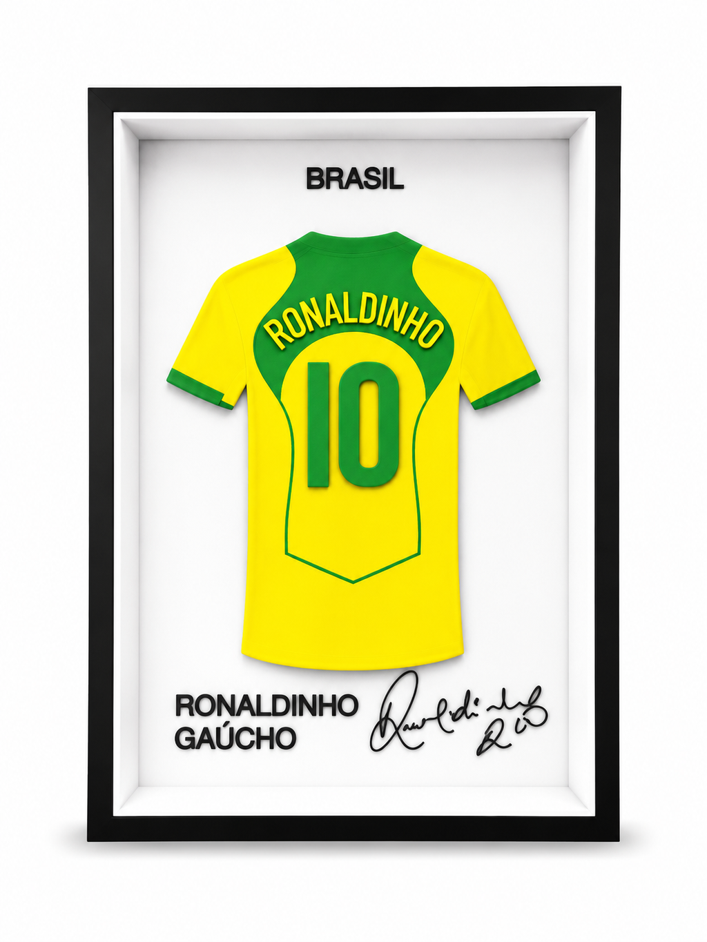 Maillot Encadrée Ronaldinho | Brésil 2002 #10 | Décoration 3D Premium