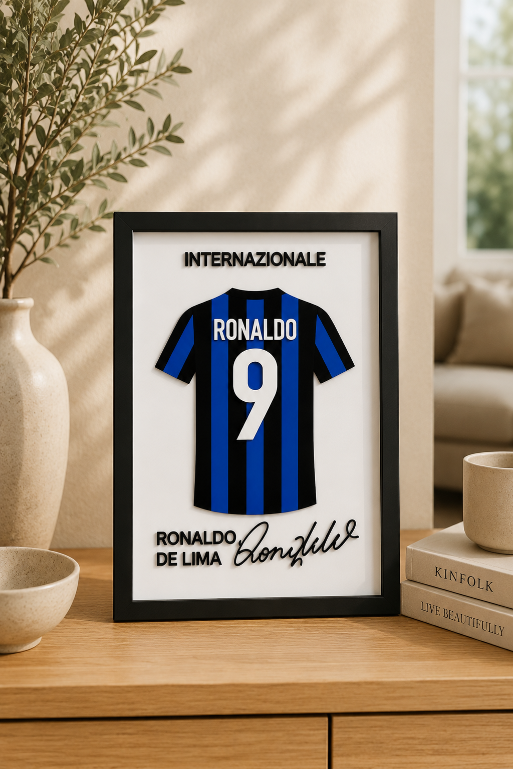 Maillot Encadrée Ronaldo Nazário | Inter Milan #9 | Décoration 3D Premium