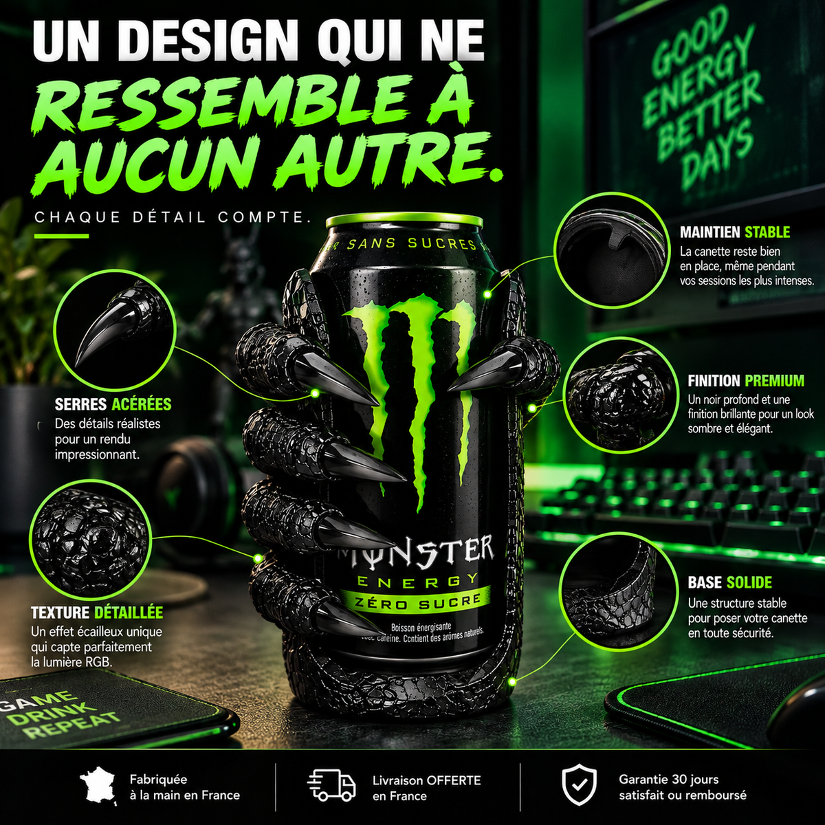 Support Canette « La Griffe » — Design Gamer Unique | 500 ml