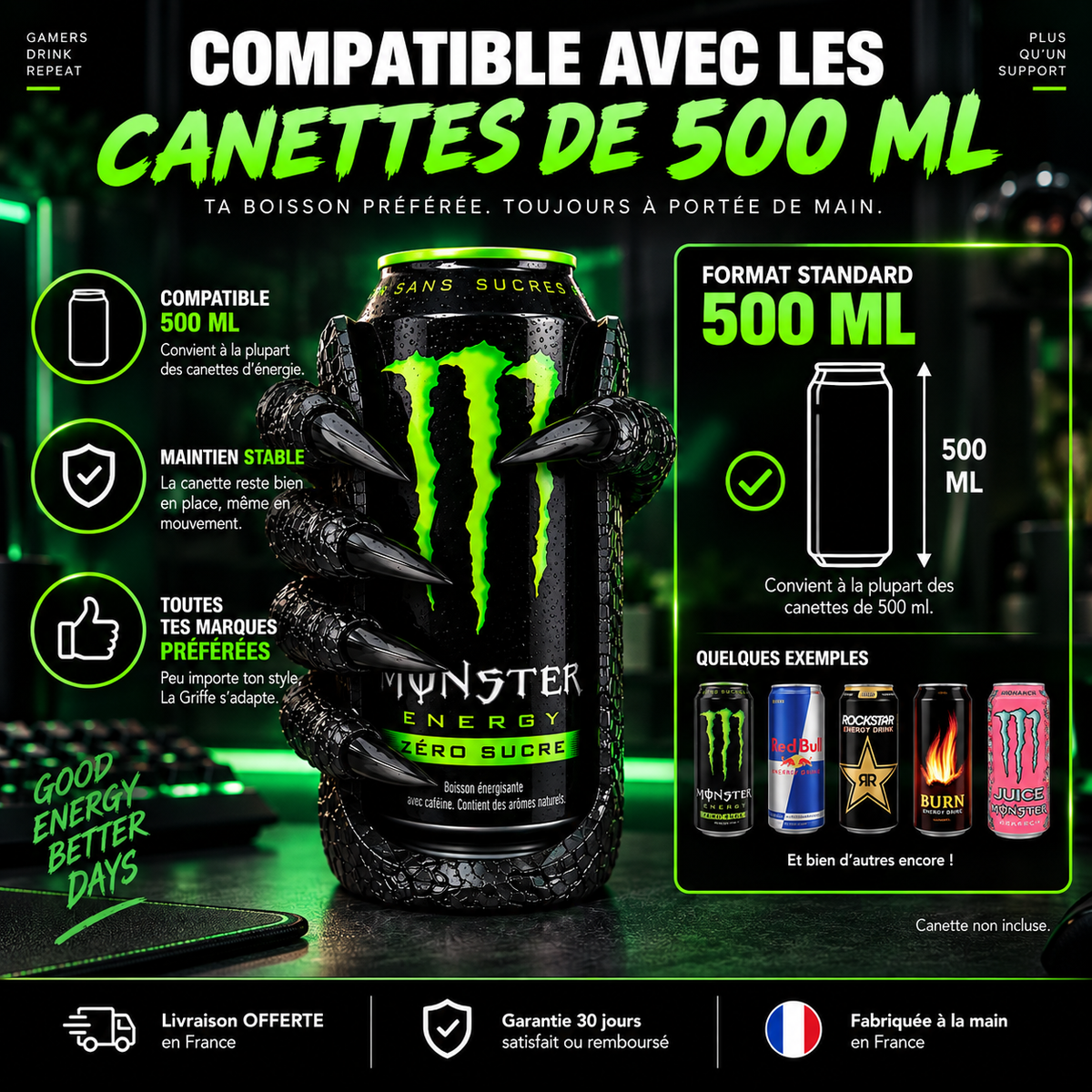 Support Canette « La Griffe » — Design Gamer Unique | 500 ml