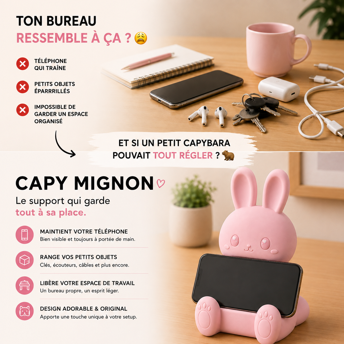 Bunny Mignon | Support Téléphone Universel & Organisateur