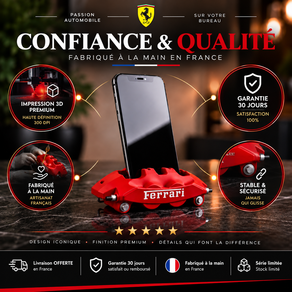 Stand Téléphone Ferrari | Ton Téléphone Mérite une Ferrari — 5 Couleurs