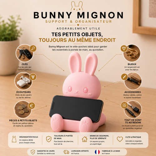 Bunny Mignon | Support Téléphone Universel & Organisateur
