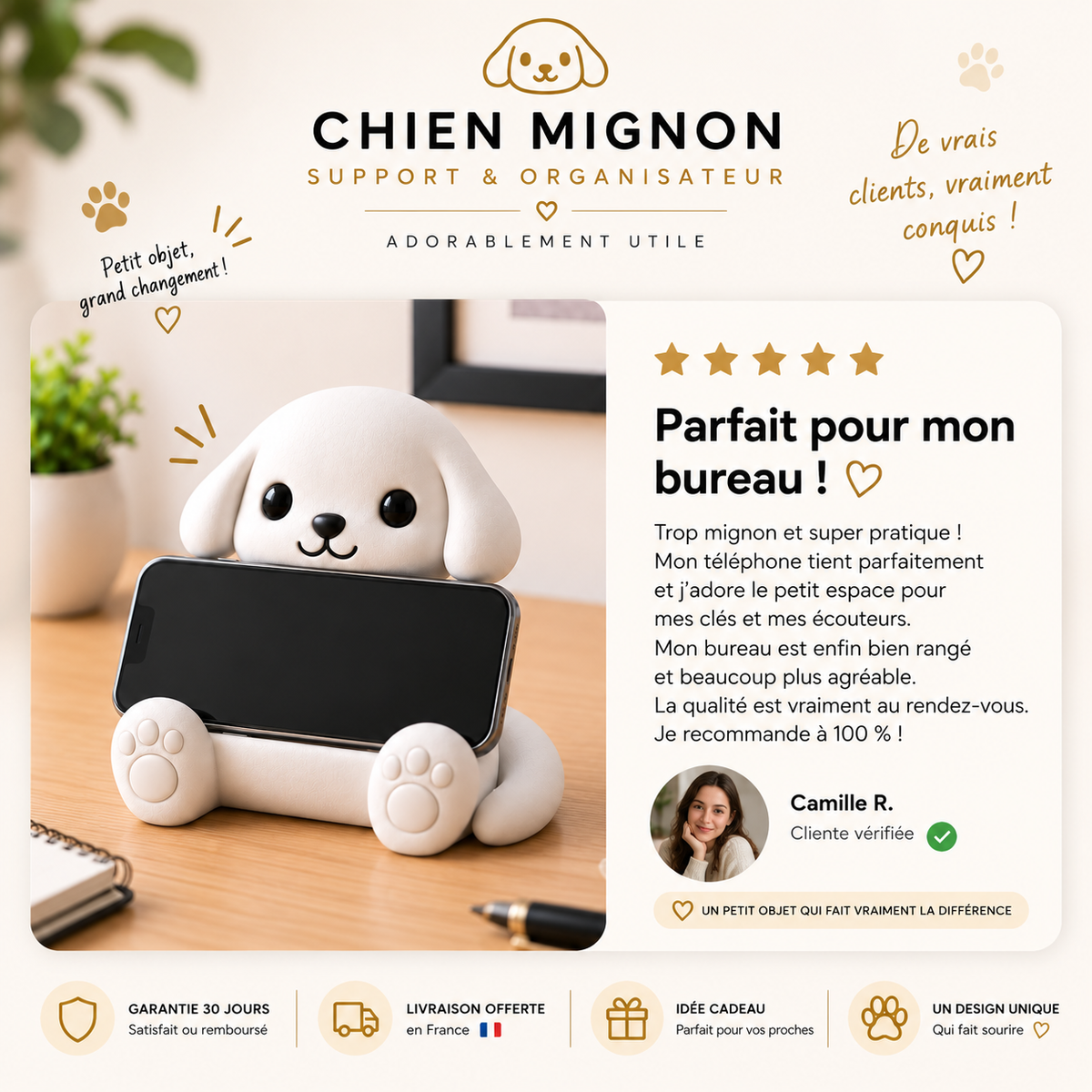 Puppy Mignon | Support Téléphone Universel & Organisateur