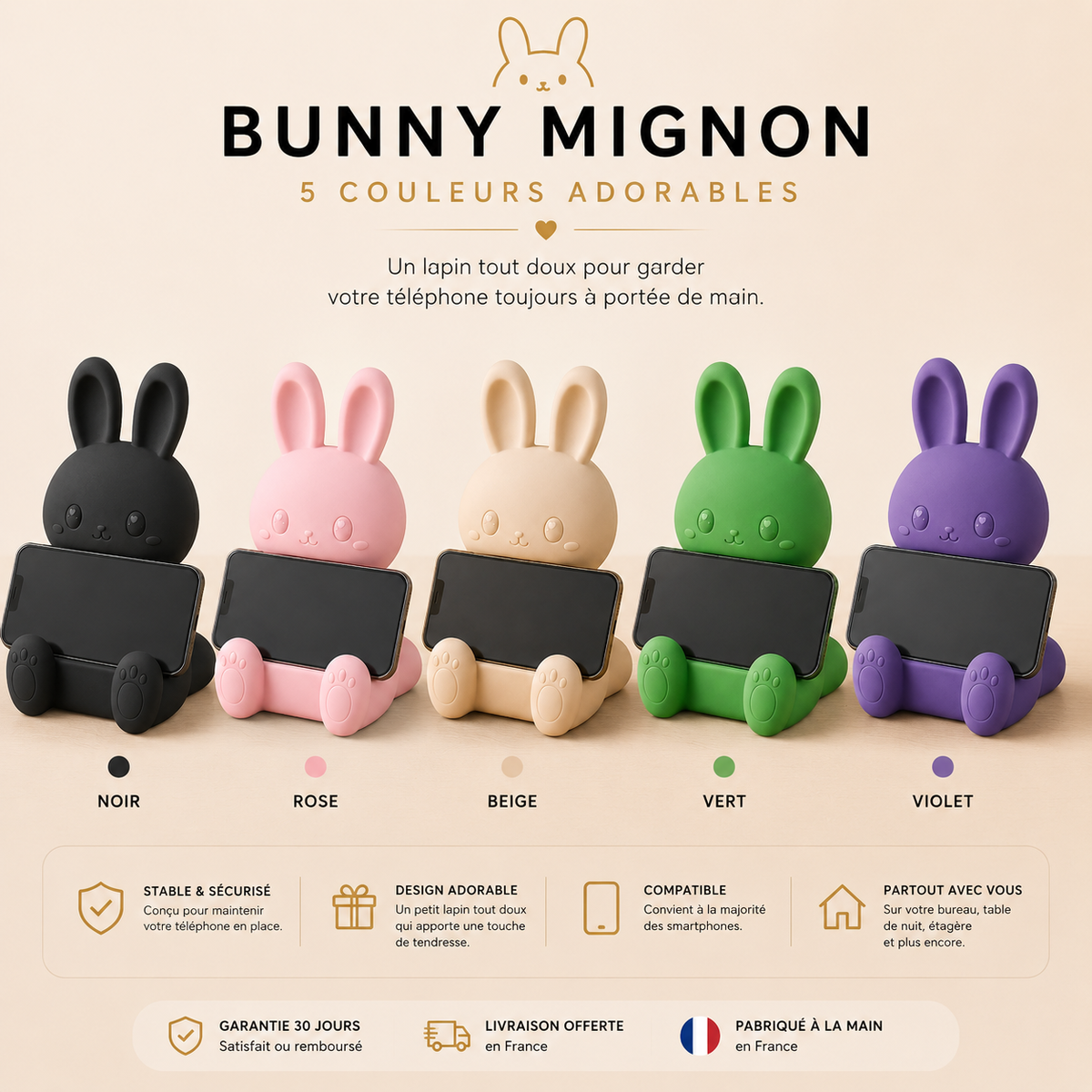 Bunny Mignon | Support Téléphone Universel & Organisateur