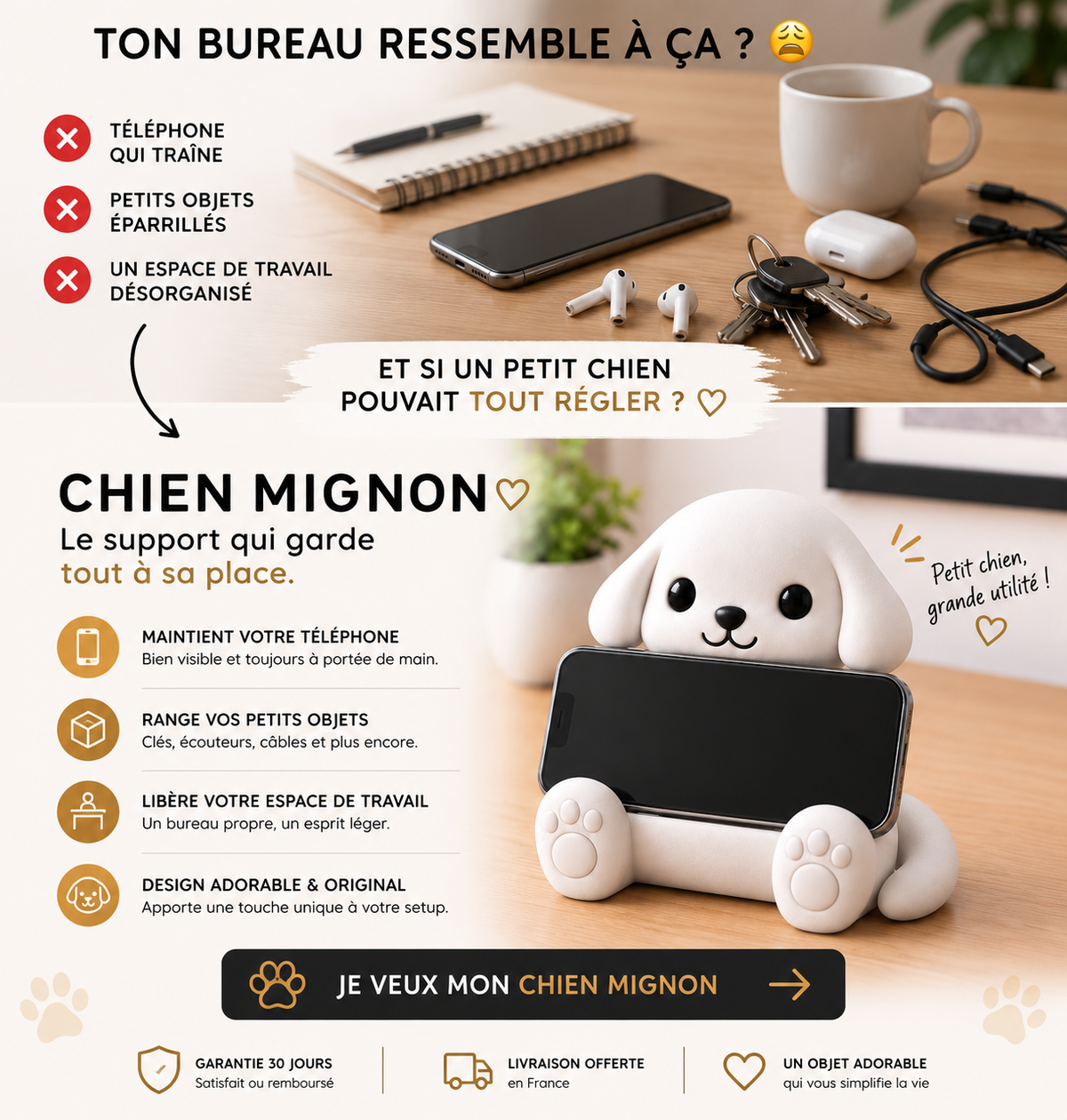 Puppy Mignon | Support Téléphone Universel & Organisateur