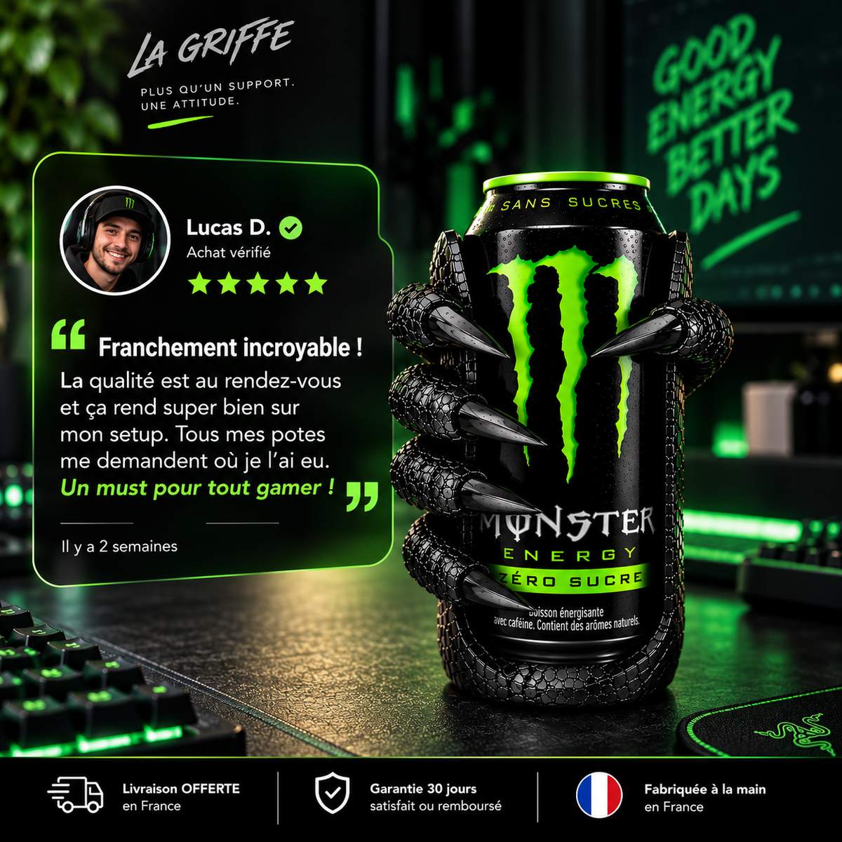 Support Canette « La Griffe » — Design Gamer Unique | 500 ml