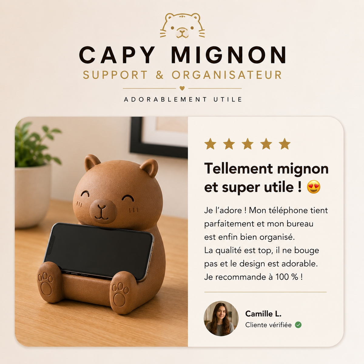 Capy Mignon | Support Téléphone Universel & Organisateur