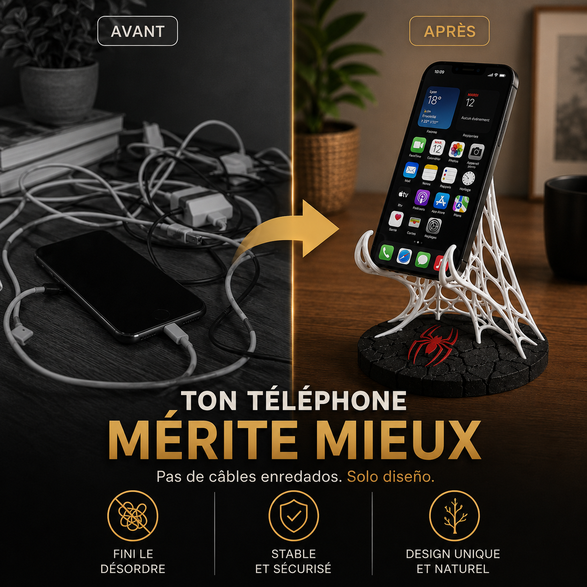 Support Téléphone Spider Voronoi | Design Moderne
