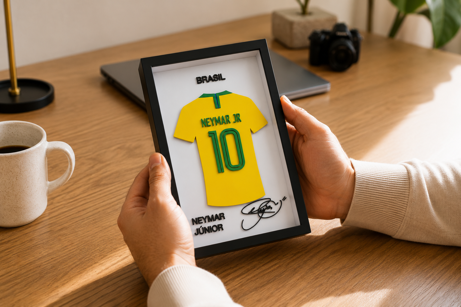 Maillot Encadrée Neymar Jr | Brésil #10 | Décoration 3D Premium