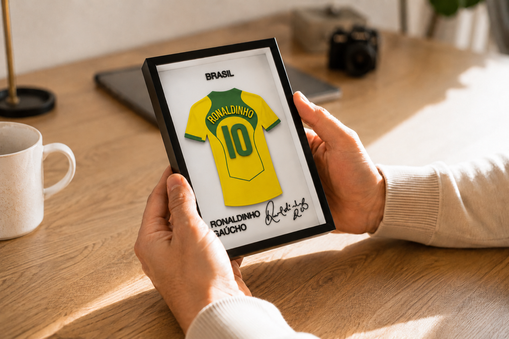 Maillot Encadrée Ronaldinho | Brésil 2002 #10 | Décoration 3D Premium