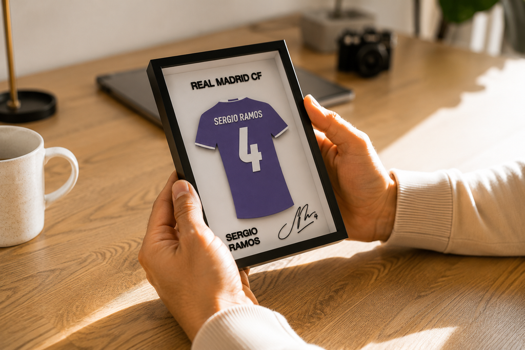 Maillot Encadrée Sergio Ramos | Real Madrid #4 | Décoration 3D Premium