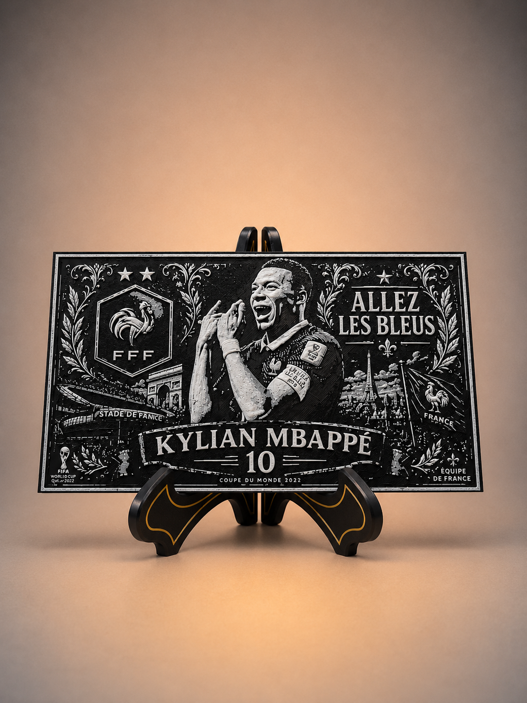 Tableau Relief Kylian Mbappé | Bleu & Or